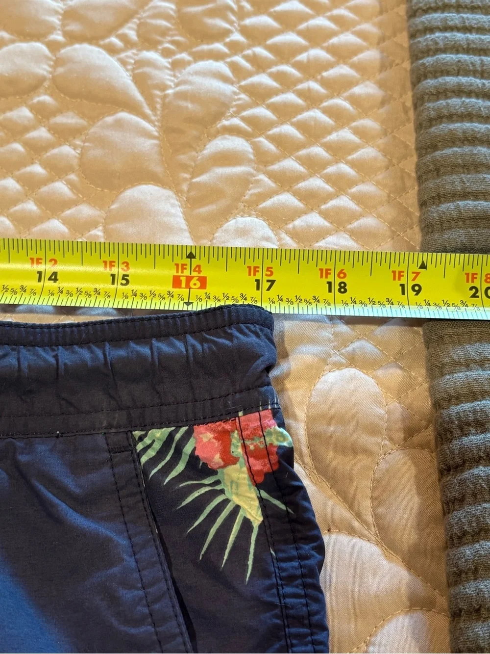 J. Crew Navy Swim Trunks with Pink Floral Print
